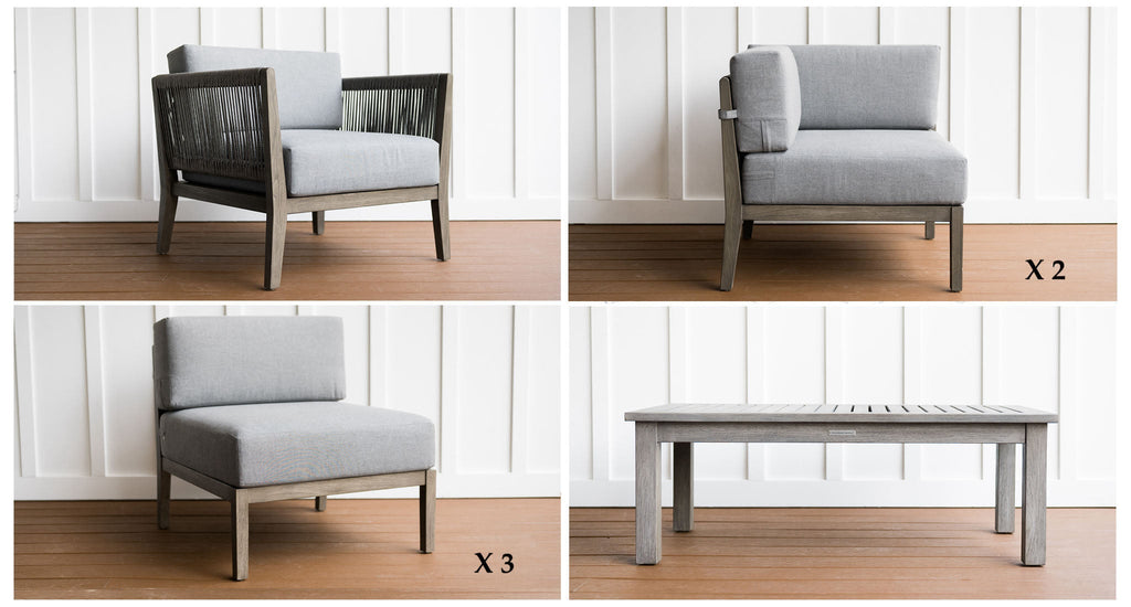 Fiji Teak & Rope Outdoor Sectional Set