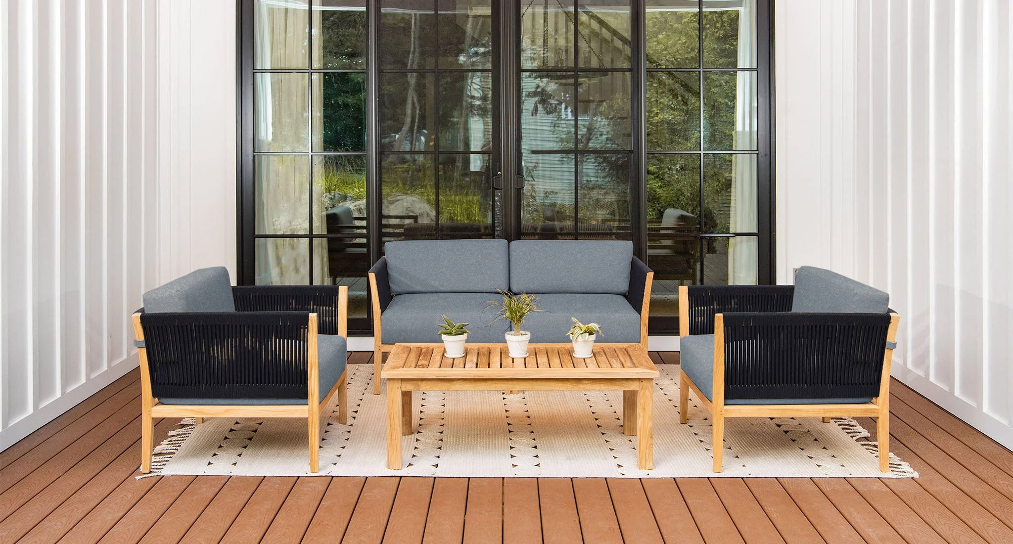 Malibu Teak & Rope Outdoor Loveseat Club Chair Set