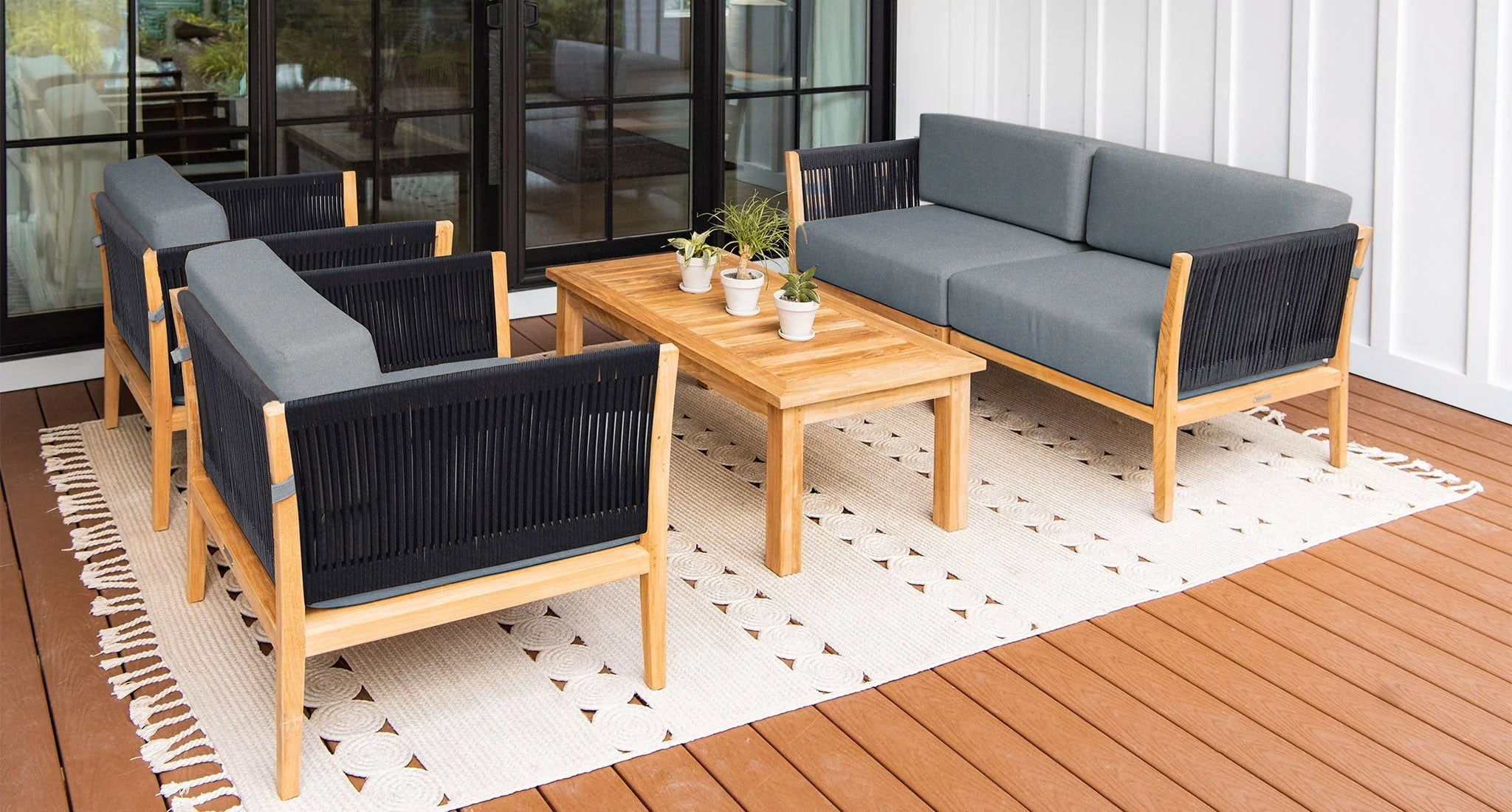 Malibu Teak & Rope Outdoor Loveseat Club Chair Set