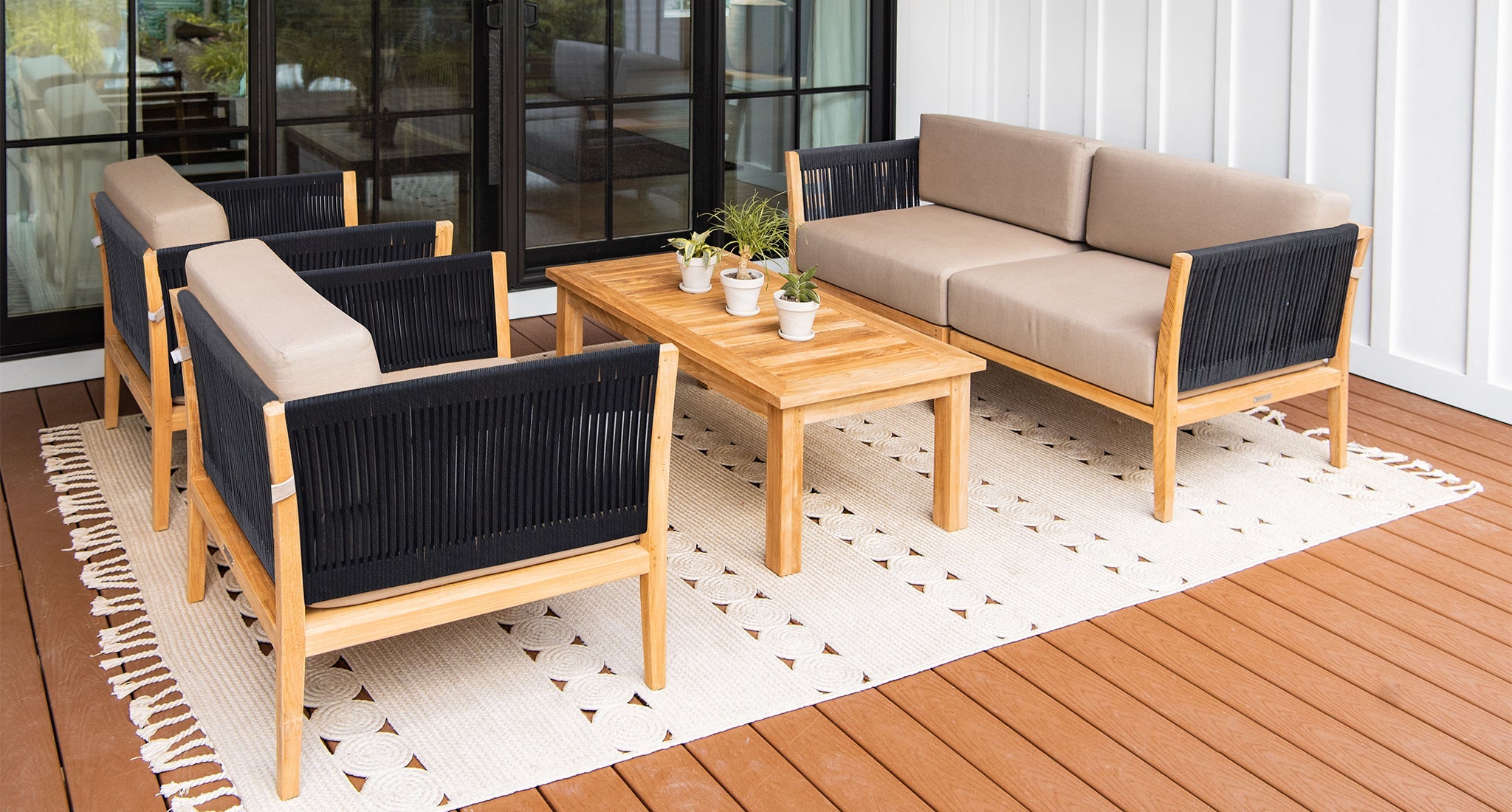 Malibu Teak & Rope Outdoor Loveseat Club Chair Set