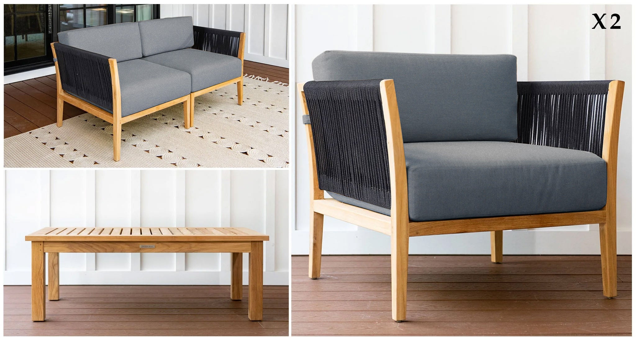 Malibu Teak & Rope Outdoor Loveseat Club Chair Set