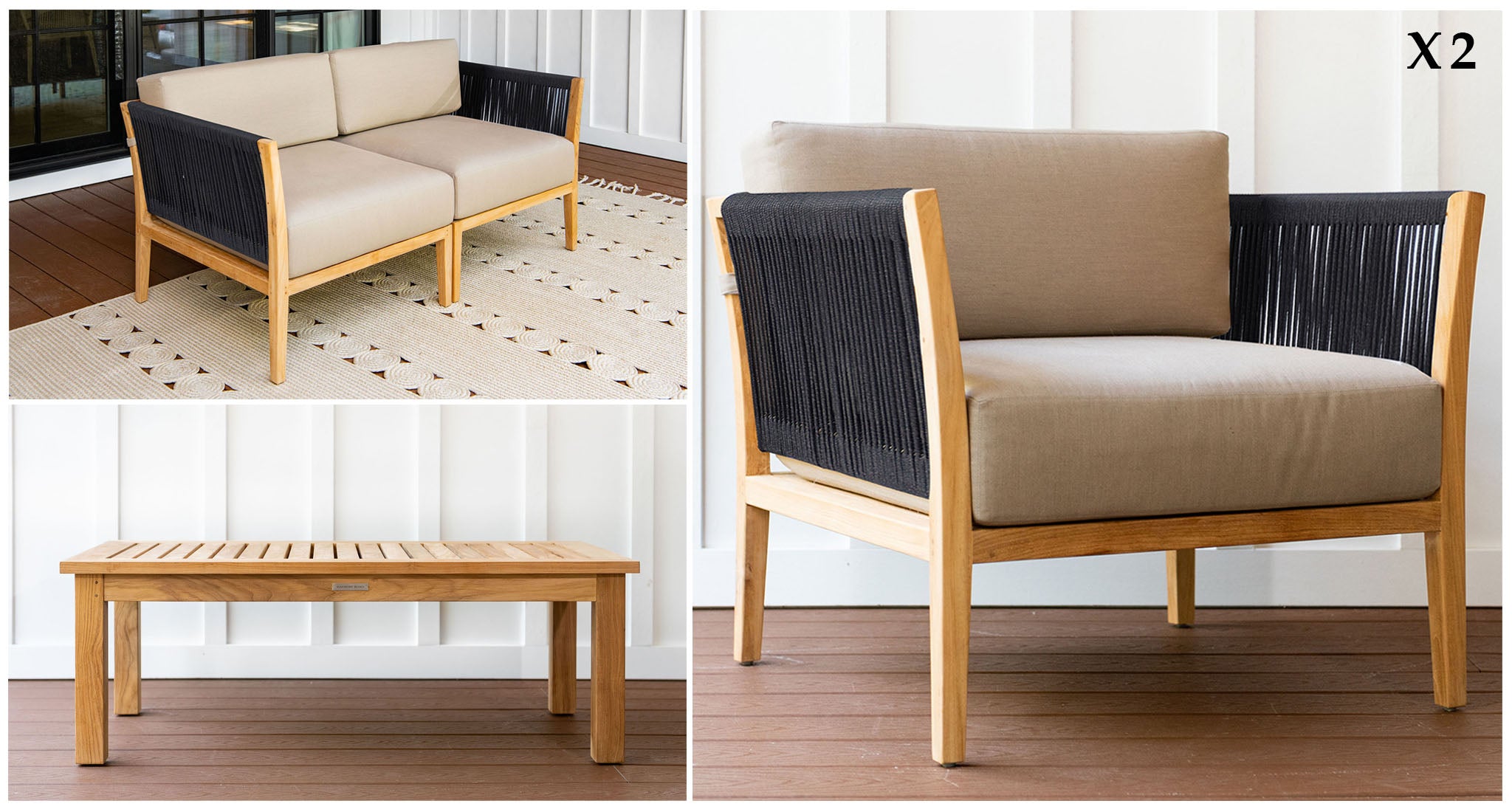 Malibu Teak & Rope Outdoor Loveseat Club Chair Set