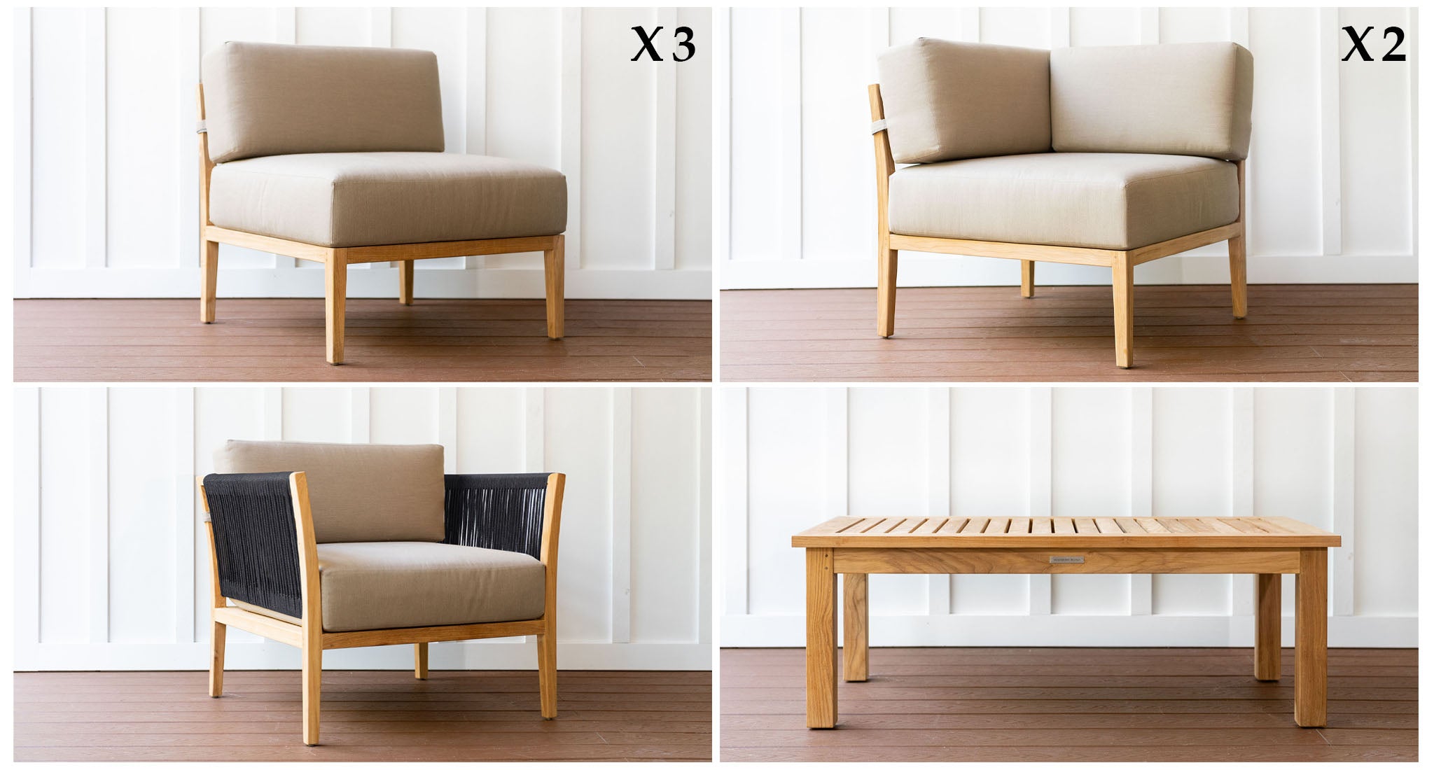 Malibu Teak & Rope Outdoor Sectional Set