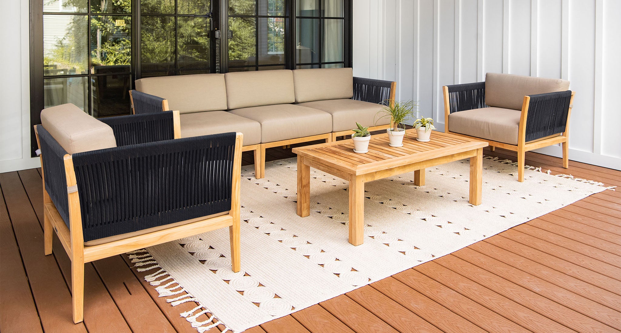 Malibu Teak & Rope Outdoor Sofa Club Chair Set