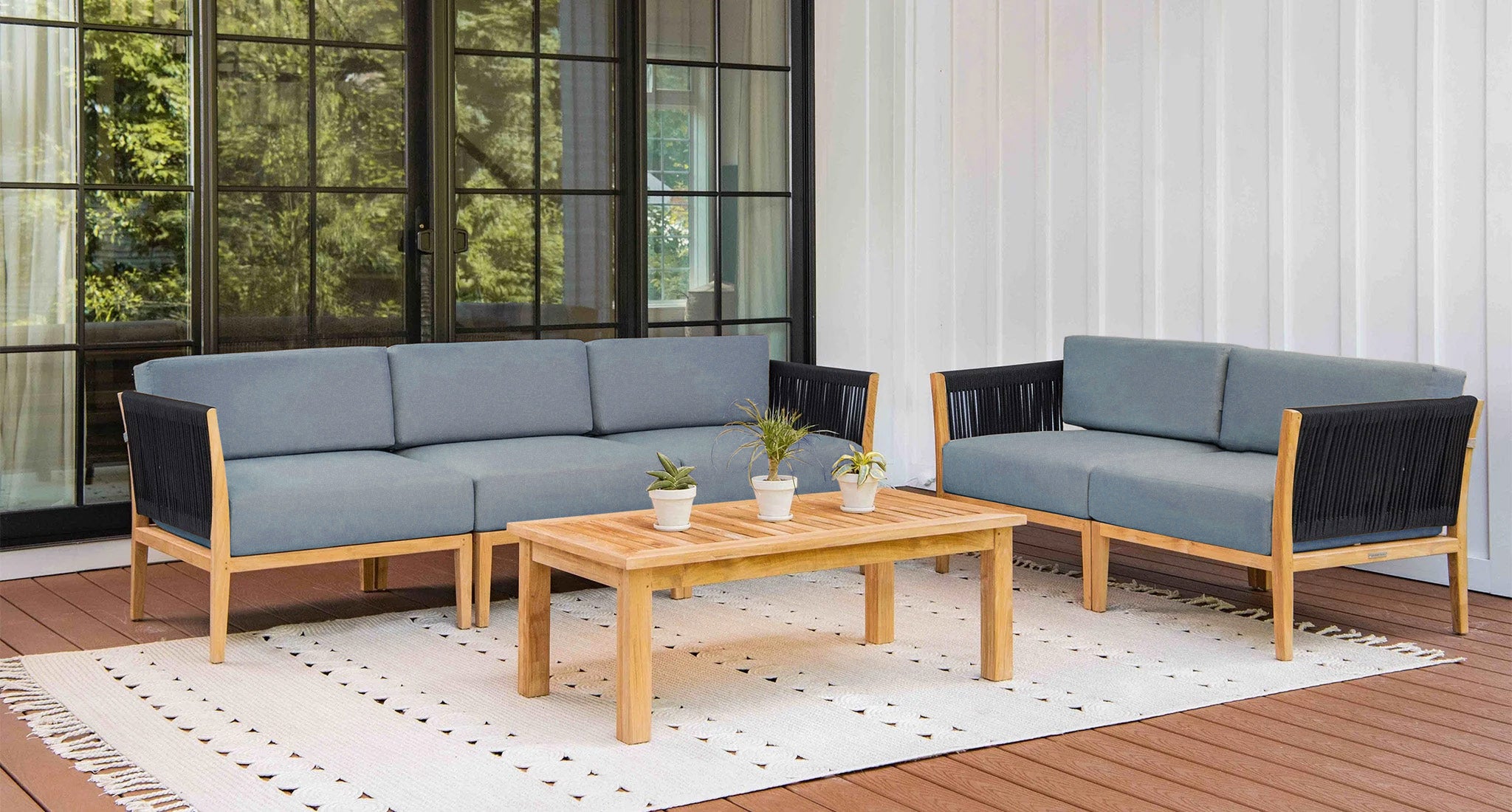 Malibu Teak & Rope Outdoor Sofa & Loveseat Set