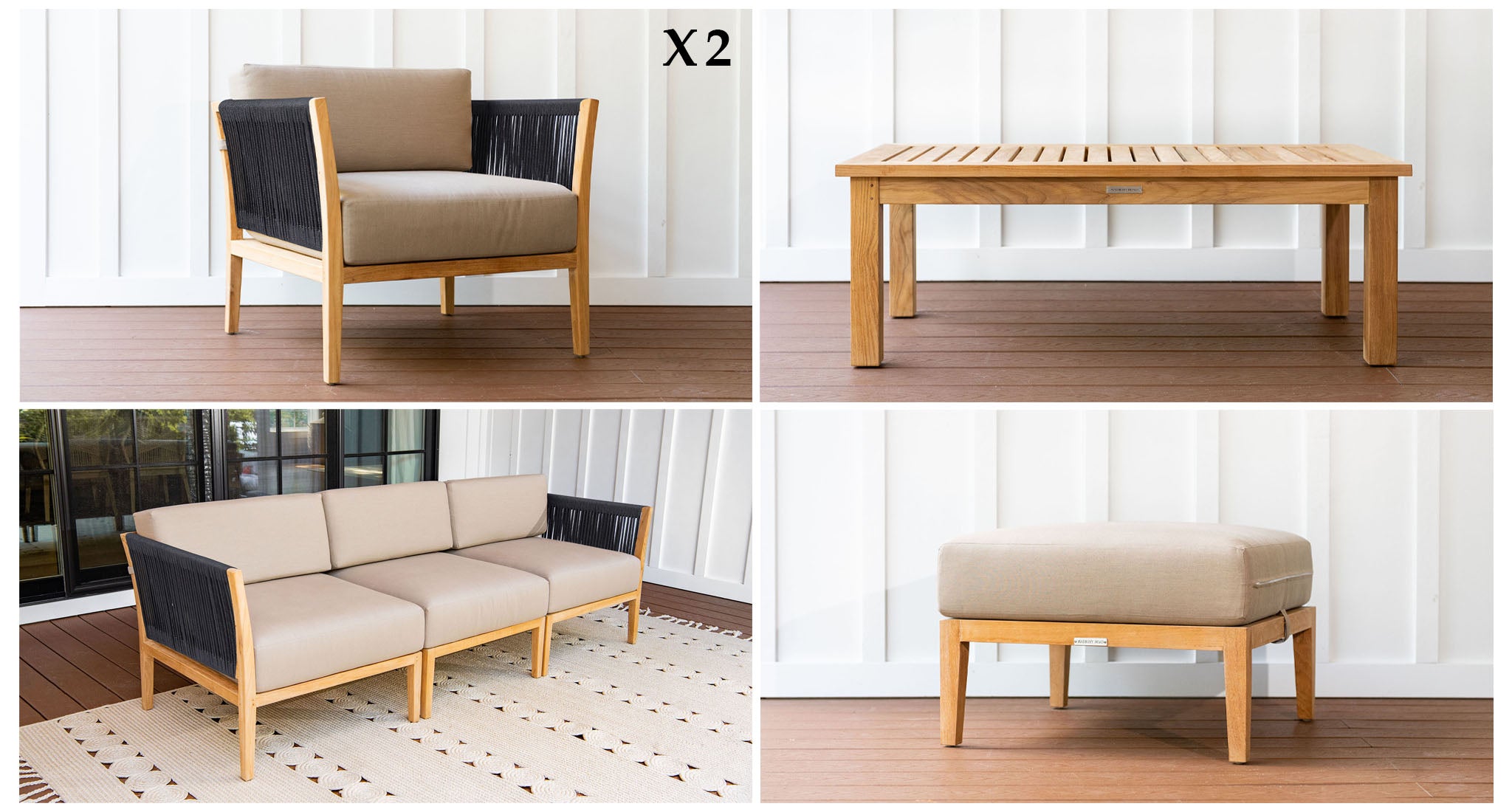 Malibu Teak & Rope Outdoor Sofa Club Chair Set