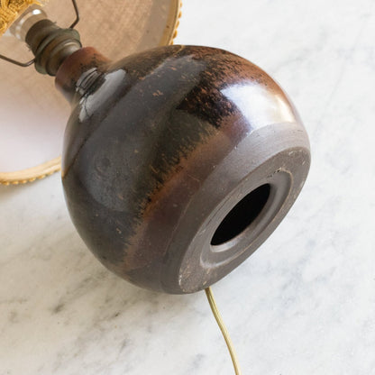 Petite Stoneware Lamp with Burlap Shade