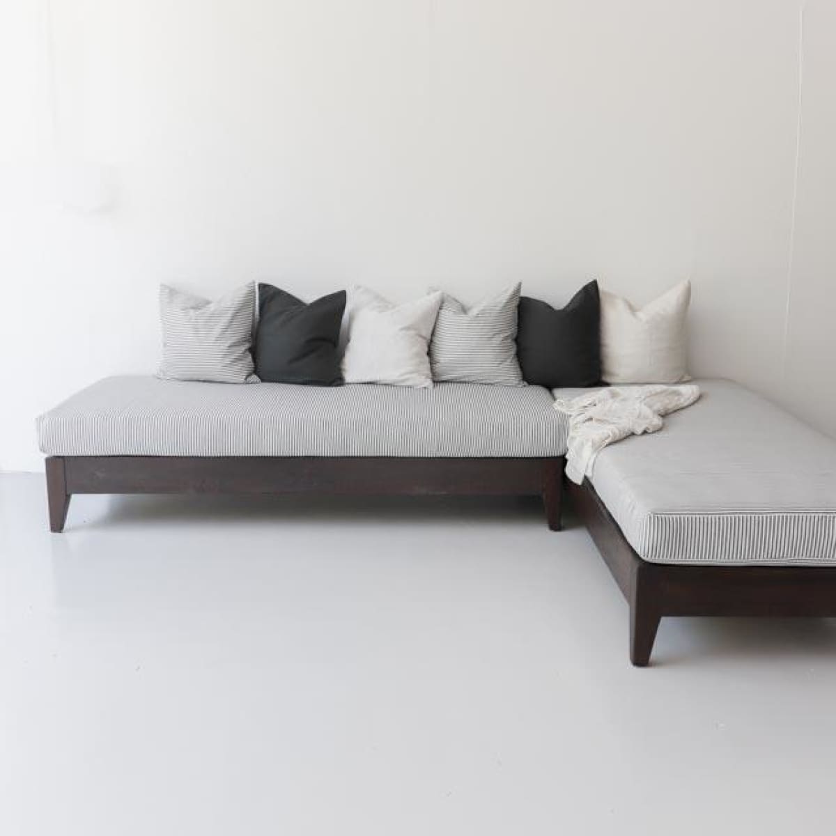 Reclaimed Wood Moroccan Lounger with Ticking Cushion | Floor Sample