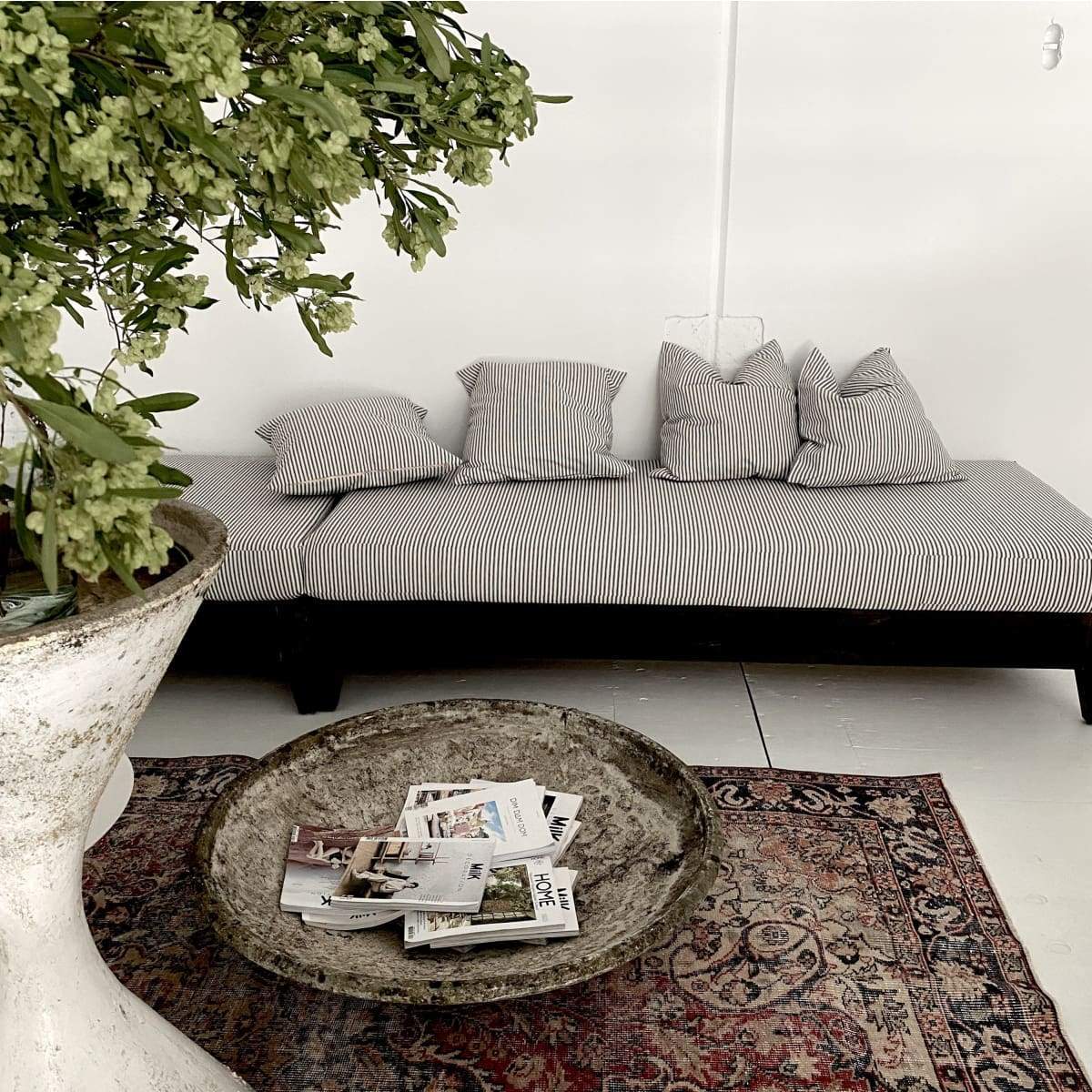 Reclaimed Wood Moroccan Lounger with Ticking Cushion | Floor Sample