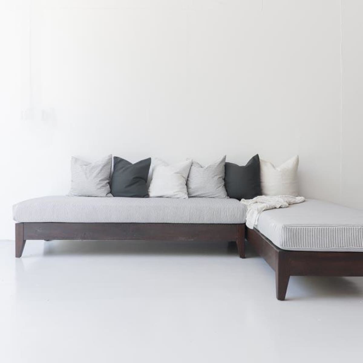 Reclaimed Wood Moroccan Lounger with Ticking Cushion | Floor Sample