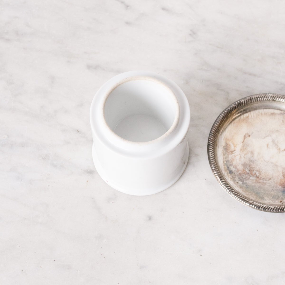 Scented Candle with Silver Wine Coaster and Porcelain Match Caddy