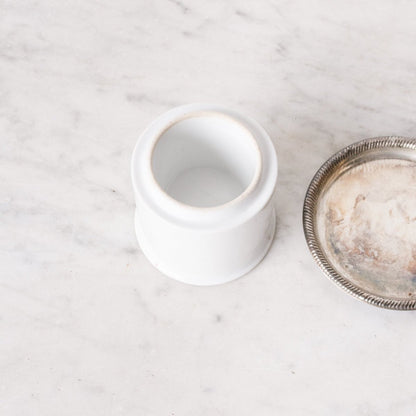 Scented Candle with Silver Wine Coaster and Porcelain Match Caddy