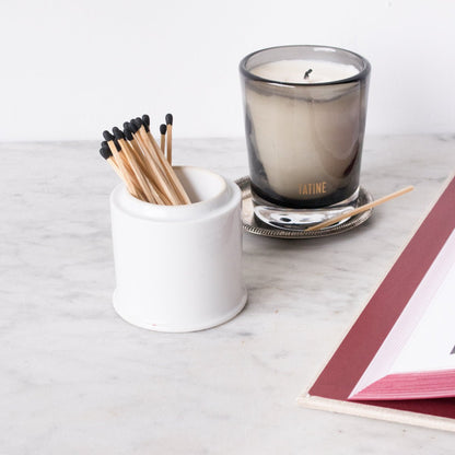 Scented Candle with Silver Wine Coaster and Porcelain Match Caddy