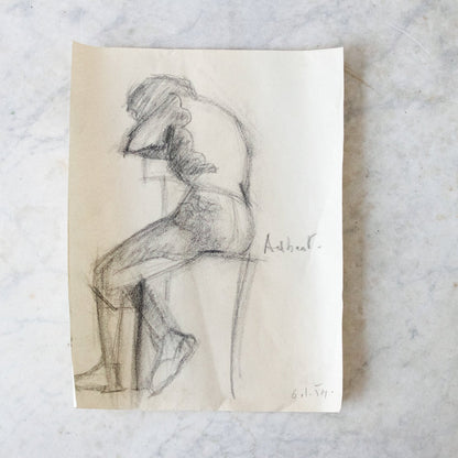 Seated Figure Charcoal Drawing