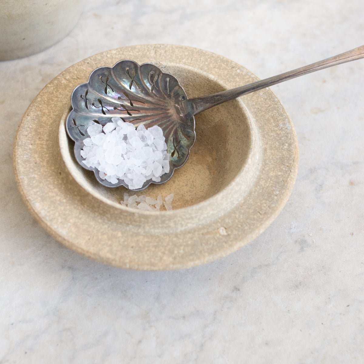 Stamped Stoneware Crock With Lid