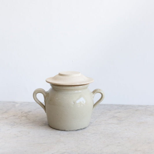 Stamped Stoneware Crock With Lid