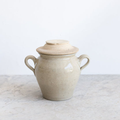 Stamped Stoneware Crock With Lid