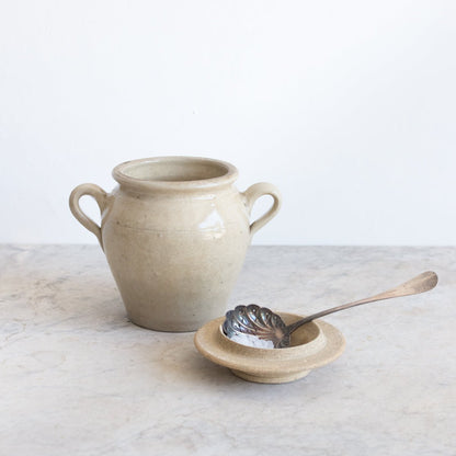 Stamped Stoneware Crock With Lid