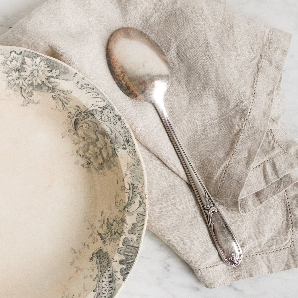 Transferware Serving Bowl & Christofle Serving Spoon