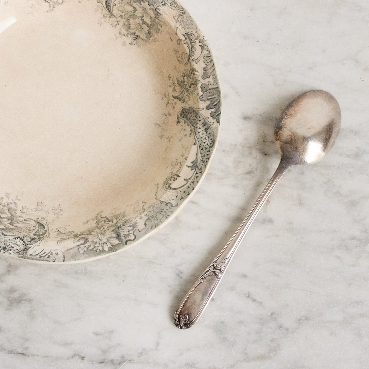Transferware Serving Bowl & Christofle Serving Spoon