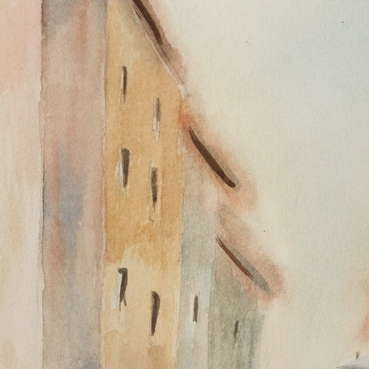 Village With Canal Watercolor Painting