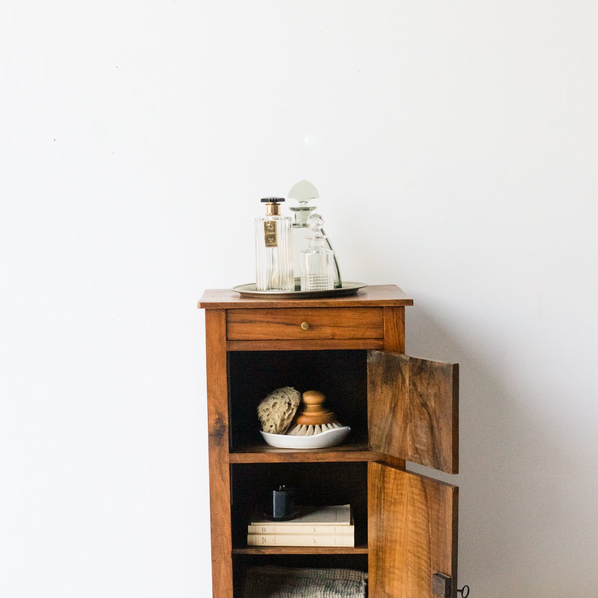 Vintage Bedside Table With Book-Matched Face