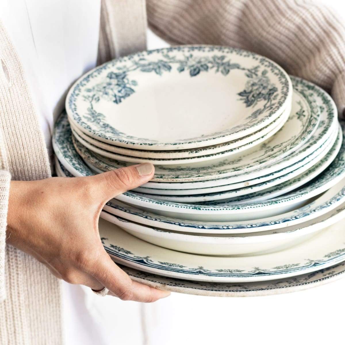 Vintage Transferware Plates & Bowls Set of 4 | Blue or Green