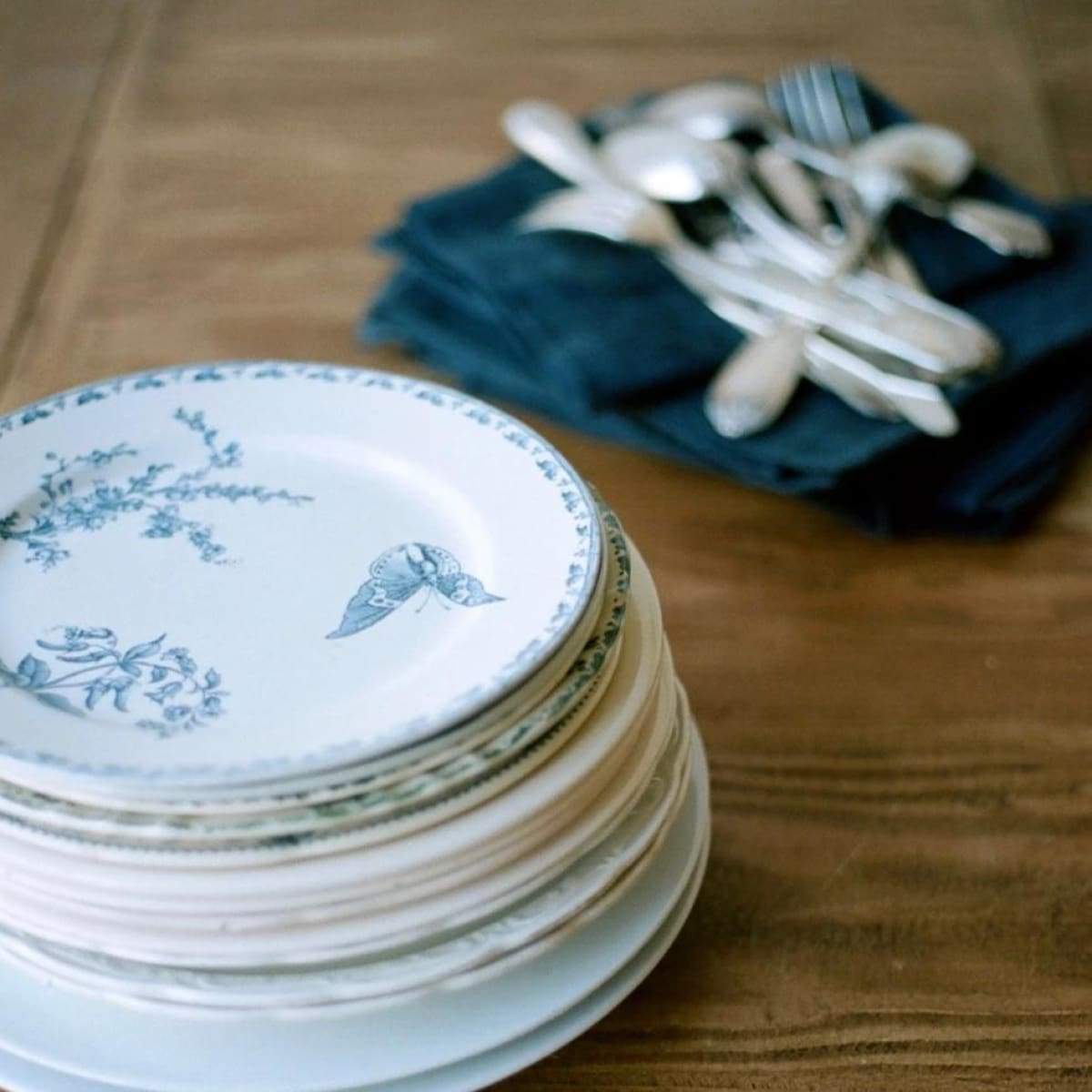 Vintage Transferware Plates & Bowls Set of 4 | Blue or Green